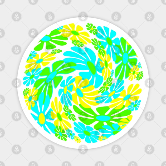 60's Retro Liquid Flowers in Lime Green, Aqua Blue and Yellow Magnet by MellowCat